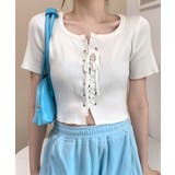 レースアップ半袖リブニット クロップド丈 リブ編み | Riff | 詳細画像7