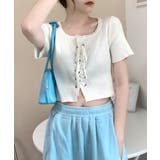 レースアップ半袖リブニット クロップド丈 リブ編み | Riff | 詳細画像9