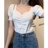 シャーリング半袖サマーニット ハートネック パフスリーブ | Riff | 詳細画像10