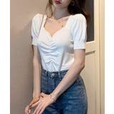 シャーリング半袖サマーニット ハートネック パフスリーブ | Riff | 詳細画像11