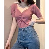 シャーリング半袖サマーニット ハートネック パフスリーブ | Riff | 詳細画像12