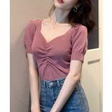 シャーリング半袖サマーニット ハートネック パフスリーブ | Riff | 詳細画像13