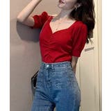 シャーリング半袖サマーニット ハートネック パフスリーブ | Riff | 詳細画像17