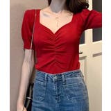 シャーリング半袖サマーニット ハートネック パフスリーブ | Riff | 詳細画像18