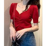 シャーリング半袖サマーニット ハートネック パフスリーブ | Riff | 詳細画像19