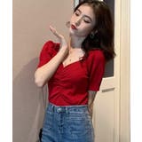 シャーリング半袖サマーニット ハートネック パフスリーブ | Riff | 詳細画像20