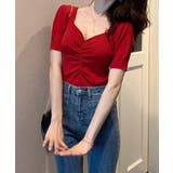 シャーリング半袖サマーニット ハートネック パフスリーブ | Riff | 詳細画像21