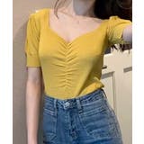 シャーリング半袖サマーニット ハートネック パフスリーブ | Riff | 詳細画像22