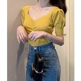 シャーリング半袖サマーニット ハートネック パフスリーブ | Riff | 詳細画像23