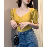 シャーリング半袖サマーニット ハートネック パフスリーブ | Riff | 詳細画像25