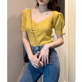 シャーリング半袖サマーニット ハートネック パフスリーブ | Riff | 詳細画像26