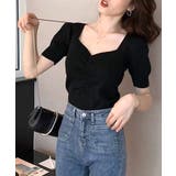 シャーリング半袖サマーニット ハートネック パフスリーブ | Riff | 詳細画像27