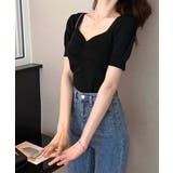 シャーリング半袖サマーニット ハートネック パフスリーブ | Riff | 詳細画像28