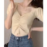 シャーリング半袖サマーニット ハートネック パフスリーブ | Riff | 詳細画像3