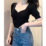 シャーリング半袖サマーニット ハートネック パフスリーブ | Riff | 詳細画像30