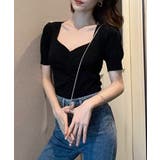 シャーリング半袖サマーニット ハートネック パフスリーブ | Riff | 詳細画像31