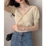 シャーリング半袖サマーニット ハートネック パフスリーブ | Riff | 詳細画像5