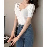 シャーリング半袖サマーニット ハートネック パフスリーブ | Riff | 詳細画像7