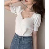 シャーリング半袖サマーニット ハートネック パフスリーブ | Riff | 詳細画像8