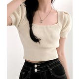 後ろリボントップス スクエアネック半袖ニット サマーニット | Riff | 詳細画像8 