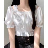 オフショルダーシャーリングトップス フリル パフスリーブ | Riff | 詳細画像17