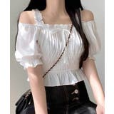 オフショルダーシャーリングトップス フリル パフスリーブ | Riff | 詳細画像18