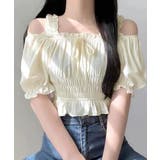 オフショルダーシャーリングトップス フリル パフスリーブ | Riff | 詳細画像2