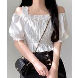 オフショルダーシャーリングトップス フリル パフスリーブ | Riff | 詳細画像20