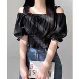 オフショルダーシャーリングトップス フリル パフスリーブ | Riff | 詳細画像7