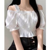 ホワイト | オフショルダーシャーリングトップス フリル パフスリーブ | Riff