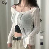 前ボタンダメージニット カーディガン ニットカーデ | Riff | 詳細画像1 