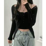 ブラック | 前ボタンダメージニット カーディガン ニットカーデ | Riff