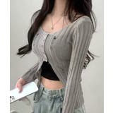 グレー | 前ボタンダメージニット カーディガン ニットカーデ | Riff