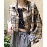 ベージュ | チェック柄ショート丈シャツ クロップド丈 ゆるシャツ | Riff