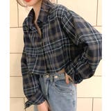 ネイビー | チェック柄ショート丈シャツ クロップド丈 ゆるシャツ | Riff
