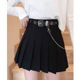 ブラック | ハイウエストプリーツミニスカート ベルト付き インナーパンツ付き | Riff