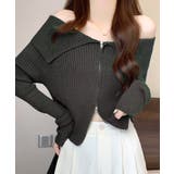 ダークグレー | オフショルダブルジップリブニット リブ編み セーター | Riff