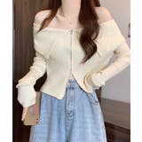 アイボリー | オフショルダブルジップリブニット リブ編み セーター | Riff