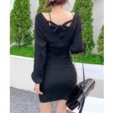 ブラック | アンサンブル風リブニットワンピース バックリボン カシュクールワンピース | Riff