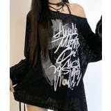 ブラック | 透かし編みロゴプリントTシャツ ロンT シアー | Riff