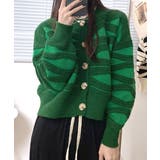 柄ニットカーディガン バイカラー 配色 | Riff | 詳細画像15 