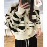 アイボリー | 柄ニットカーディガン バイカラー 配色 | Riff