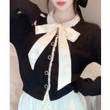 ブラック | リボンニットカーディガン バイカラー 配色 | Riff