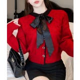 レッド | リボンニットカーディガン バイカラー 配色 | Riff