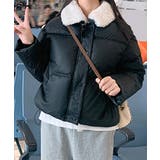 ブラック | 襟ボア中綿ジャケット ブルゾン ダウン | Riff