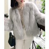 ライトグレー | ノーカラーエコファージャケット コート フェイクファー | Riff