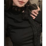 ワンショルリボンレース切り替えトップス カットソー Tシャツ | Riff | 詳細画像10 