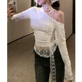 ワンショルリボンレース切り替えトップス カットソー Tシャツ | Riff | 詳細画像6 