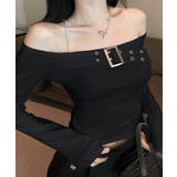 ベルトデザインオフショルトップス オフショルダー Tシャツ | Riff | 詳細画像10 