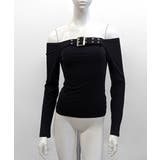 ベルトデザインオフショルトップス オフショルダー Tシャツ | Riff | 詳細画像16 